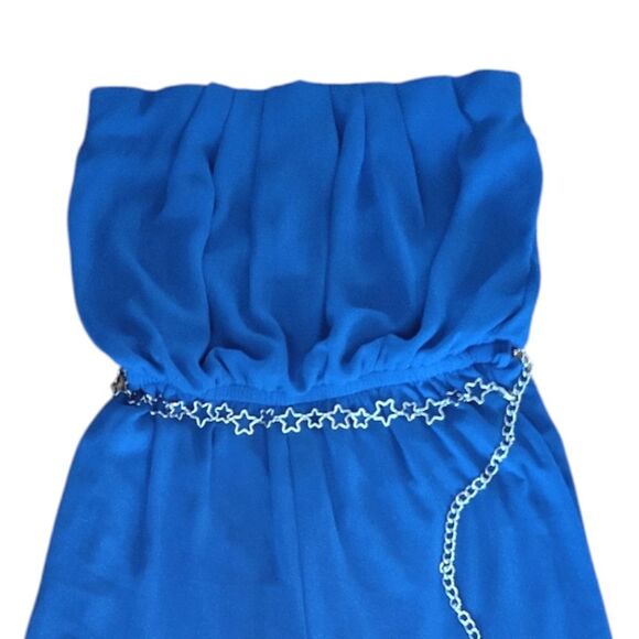 IRIS Blue Strapless High Rise Sheer Wide Leg Jumpsuit Large - Picture 2 of 11